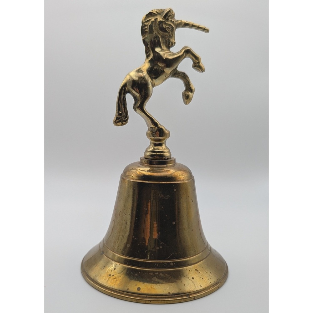 Solid Brass Unicorn Hand Bell Rearing Mythical Fantasy Decor Heavy VTG